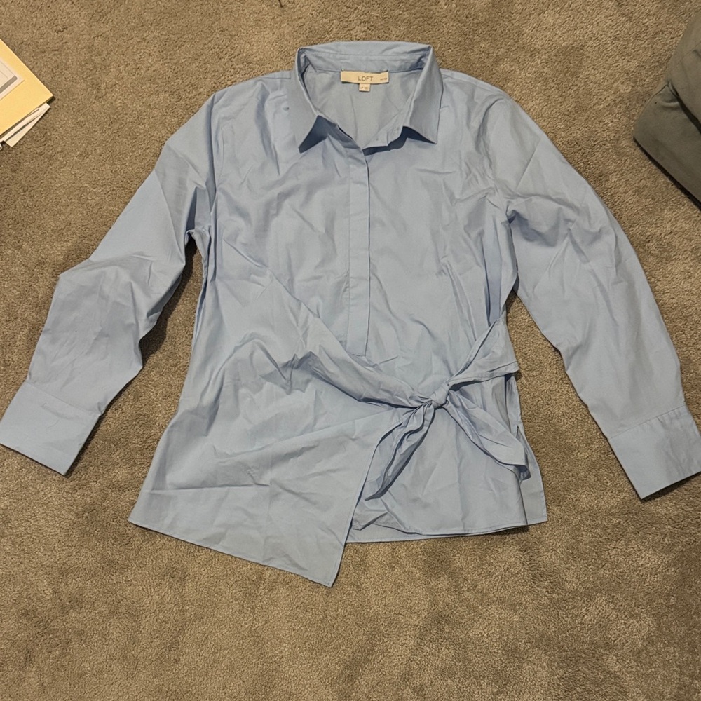 LOFT Light Blue Women's Tie-Front Dress Shirt